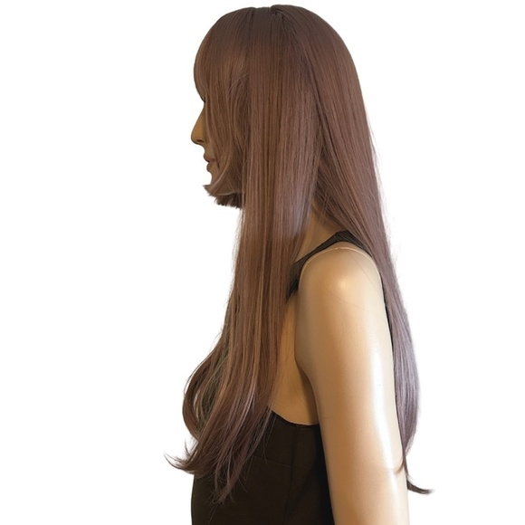 Long 22" Synthetic Wig Princess Cut w/ Bangs Dusty Pink Natural Everyday NIP - Picture 5 of 11
